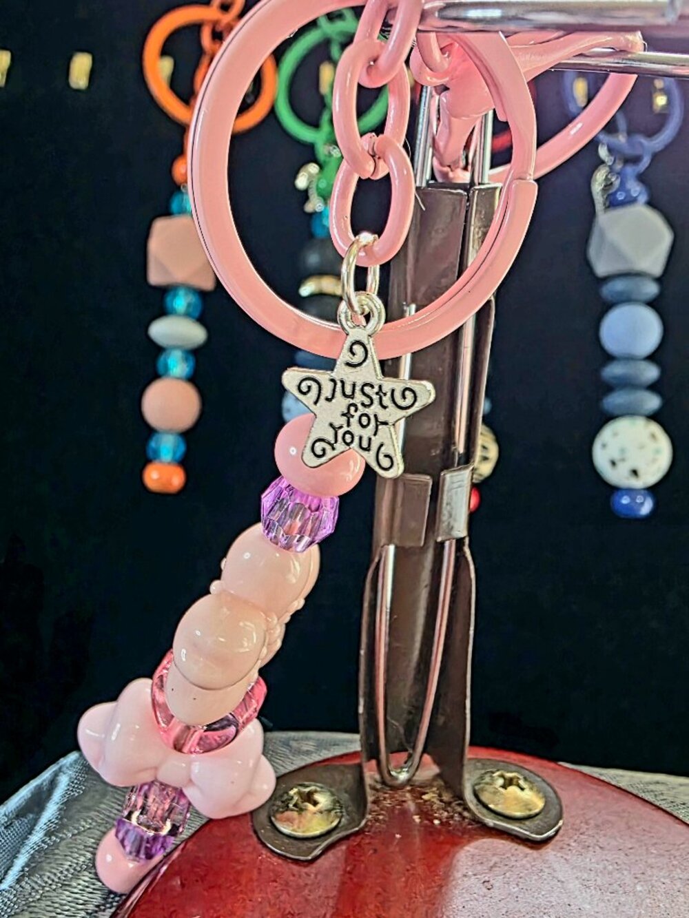 Handcrafted Pink Just for You Star Charm Keychain NEW One of a Kind Fashion MUST